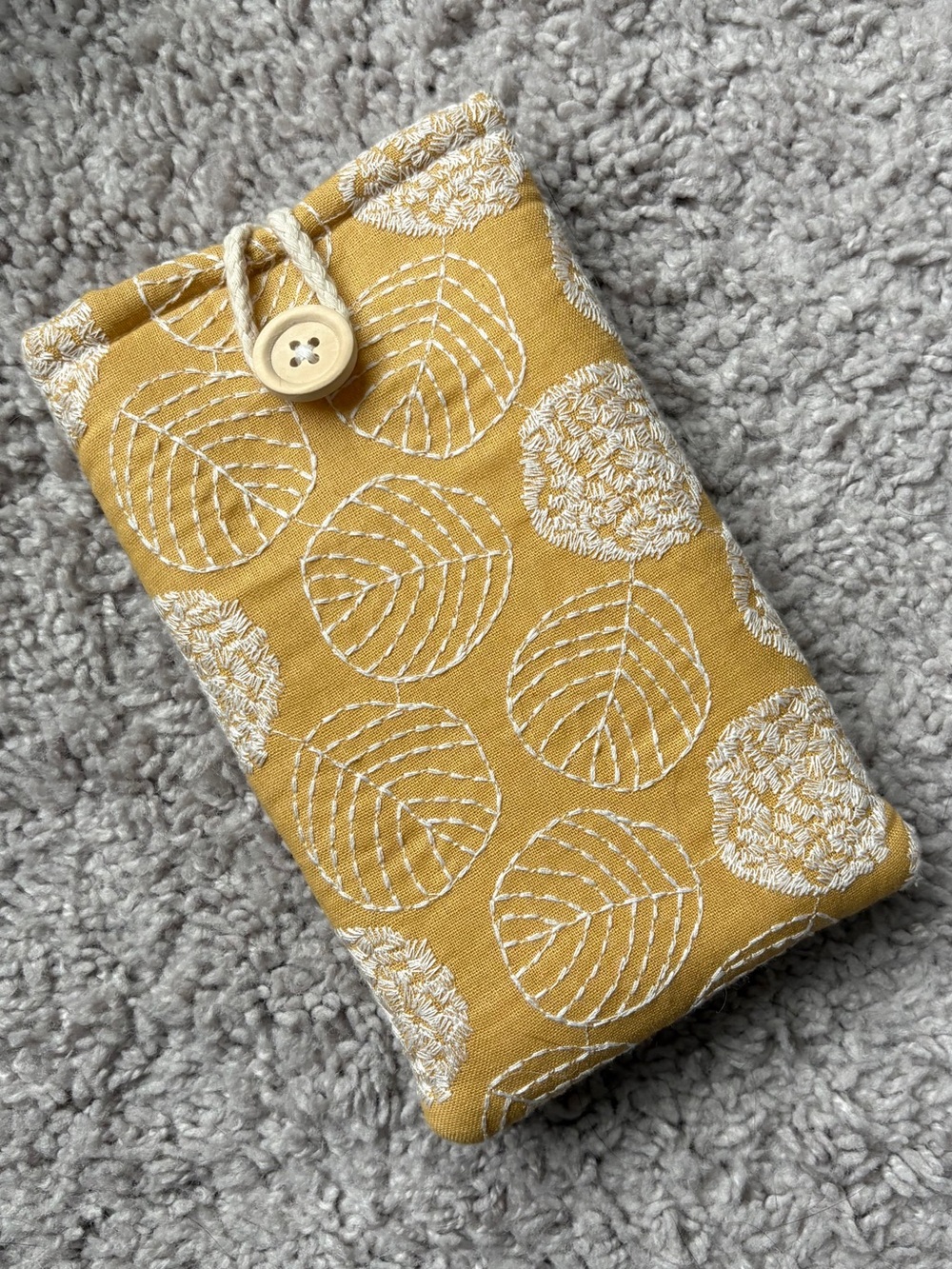 Mustard Yellow Embroidered Cotton Pouch